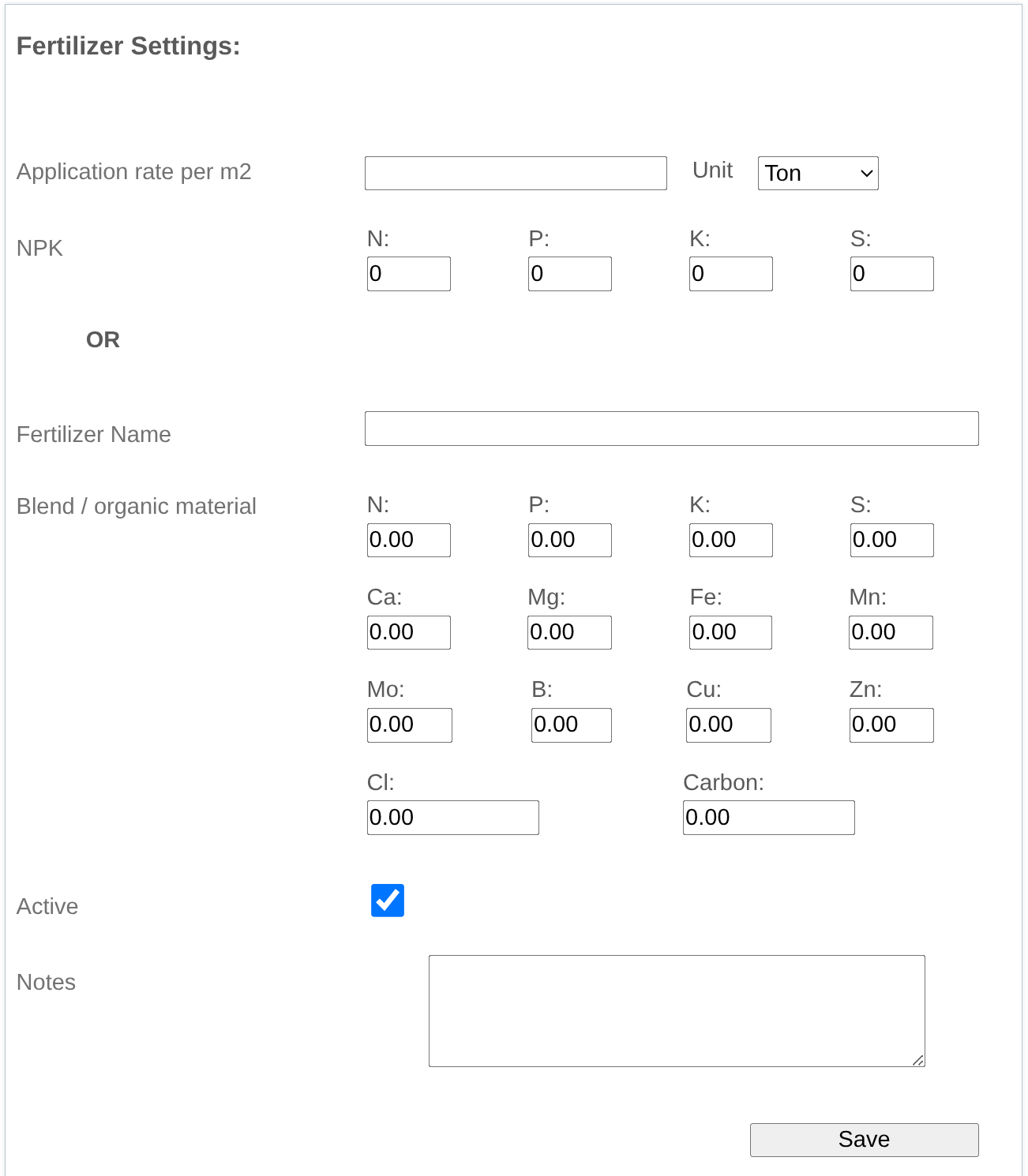 settings fertilizer left column